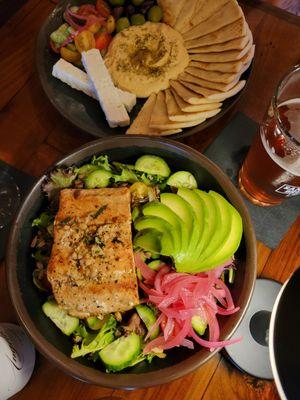 House Salad with Salmon, Mezze Plate