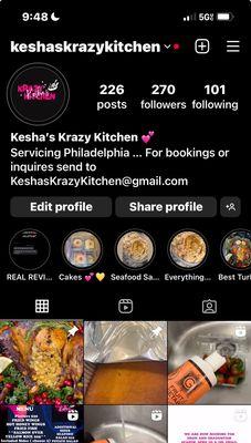 Go follow our business page on Instagram,fb and Tik tok all under the same name. Kesha's Krazy Kitchen