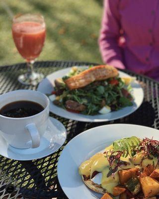 Crab Avocado Eggs Benedict and Salmon Nicoise