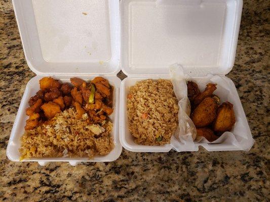 Teriyaki and General Tso chicken with fried rice & Lemon pepper wings