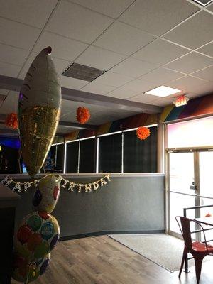 They let us bring in decorations for our party