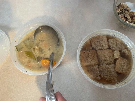 Dill Pickle Soup and Onion Soup