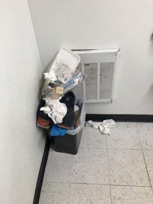 Some asshat decided to throw their maggot ridden lunch and old gym shoes in the bathroom garbage can.