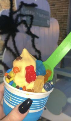 fro yo, m&ms and gummy bears