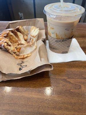 Iced caramel latte and half a cinnamon bun (I was hungry!!)