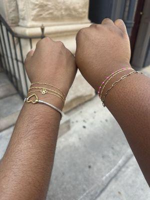 The two bracelets at the top of our wrist are the perm bracelets!