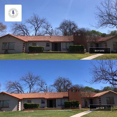 Roof wash before and after.