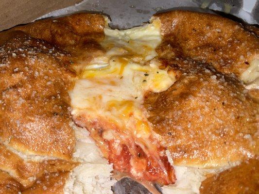 Inside cheese calzone