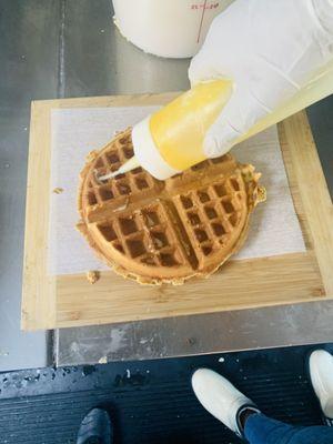 Our made to order delicious golden brown malted Belgian waffle