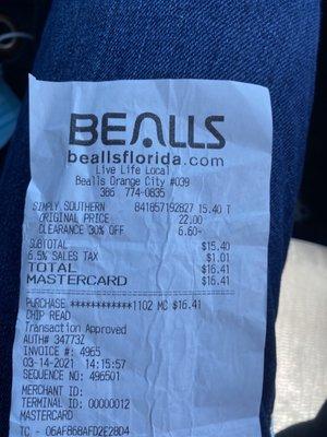 Receipt showing date, time, address and item of purchase. Reflecting authentication of previously stated circumstance.