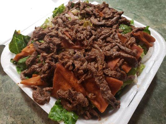 Fattoush salad with shawarma