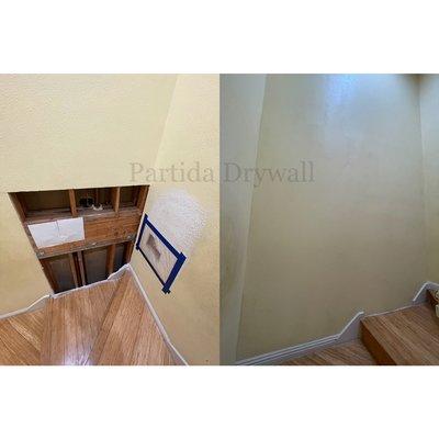 Before and After Photo: Drywall Repair, Texture and Painting for our client in San Jose, CA