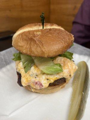 Angus burger with jalapeño pimento cheese