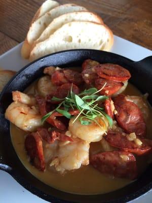 Shrimp and Chorizo with garlic, saffron and white wine cream sauce. The BOMB!!