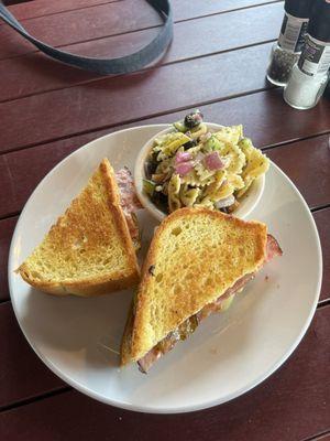 Ham, Apple, Brie grilled cheese with pasta salad.