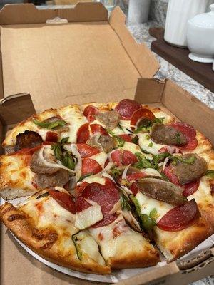 Small Pizza with pepperoni, sausage, peppers and onions