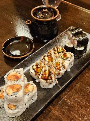 3 roll sushi lunch set - $16 (Feb. 2024) - spicy crunchy tuna, yellowtail scallion, and eel avocado