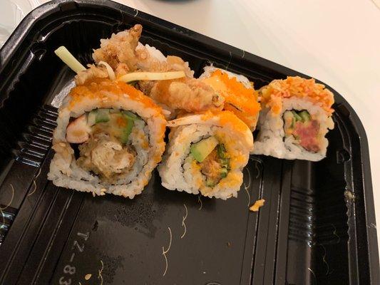 Spider roll Orange and white roll Fire cracker roll