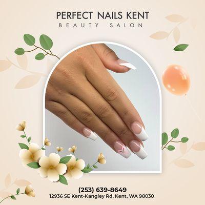 A touch of sweetness for your fingertips! French nails with a cute ribbon are the perfect way to add a touch of whimsy to your look.