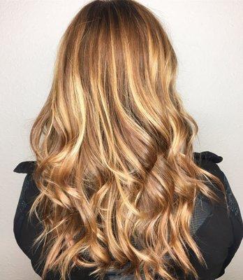 Balayage with gold and rose gold blonding