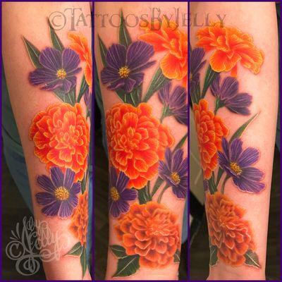 Marigolds and Cosmos * R. Inner Forearm * by Jelly