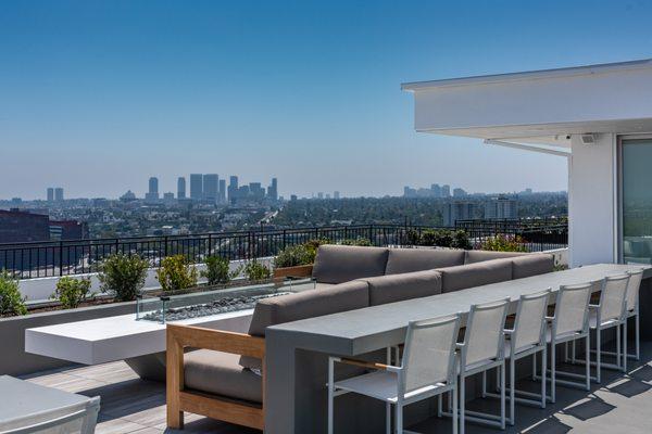 A complete renovation of the 25th floor lounge area at a West Hollywood high-rise.