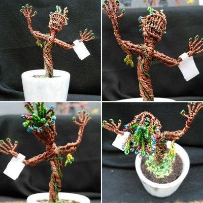 Baby Groot!  Antique and coated copper wire, ceramic pot $125