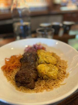 Herat Combo -- filet mignon & chicken with Kabuli rice