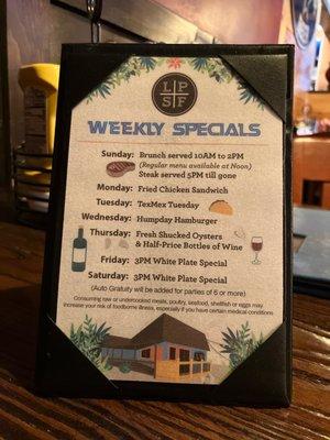 Weekly specials