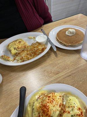 Greek Omelette and pancakes, Eggs Benedict