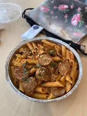 Ziti with Sausage. Sausage is delicious.