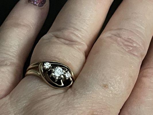 Another photo of repaired wedding ring.