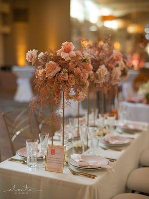 Photo by Alante Photography (@alantephotography). Florals by Iris & Peony. Lighting by Crimson Haze. Rentals by CORT Party Rental.