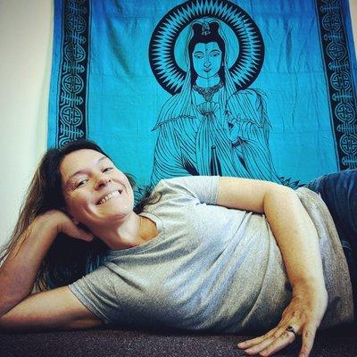 Caren, Reiki Master, lovin' the good vibes that reside in our studio