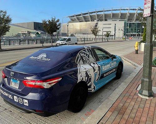 commercial cleaning company car near Cincinnati Reds stadium