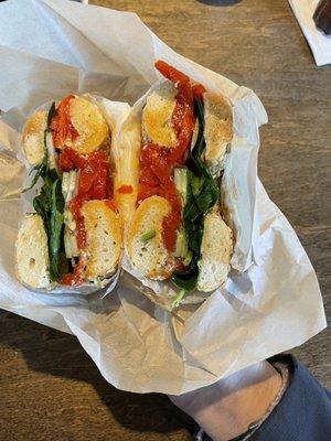 Mediterranean veggie on sesame bagel