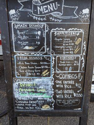 Menu board w/ prices 04/03/24