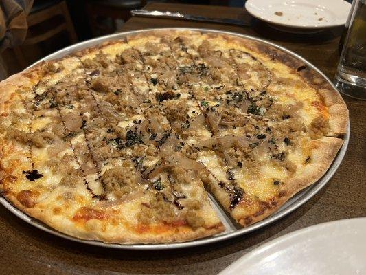 Sausage and Caramelized Onions with Balsamic glaze pizza