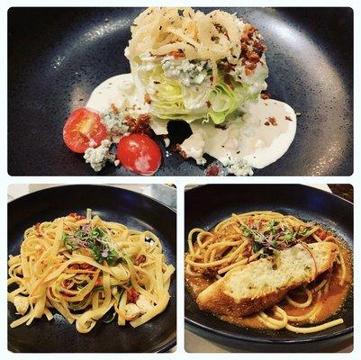 Soooo good! Wedge Salad, Crab & Sun dried tomato fettuccini, & Pasta bolognese!