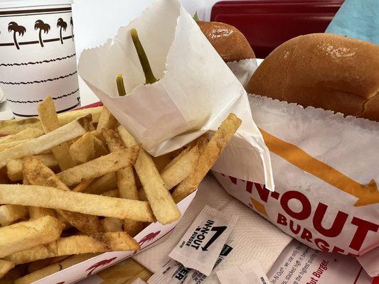 Fries, coffee and two cheeseburgers- the coffee was perfectly brewed.