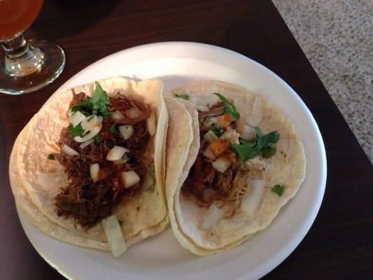 Barbacoa on left and carnitas on right.