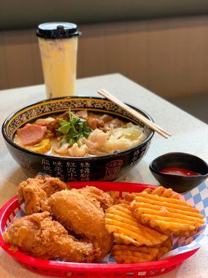 Pickled Cabbage Soup Pot, Fried Chicken Combo, and Creme Brûlée Oreo Milk Tea