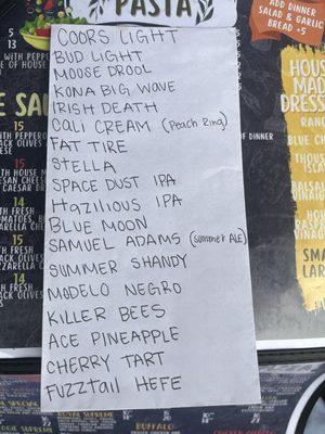 Draft beer menu