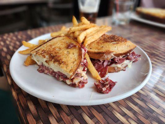 Adult grilled cheese with corned beef