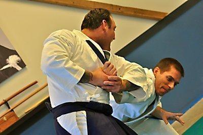 Weapons Defenses are also part of the syllabus. This is Hiji Gatame or Elbow (arm bar) lockout.