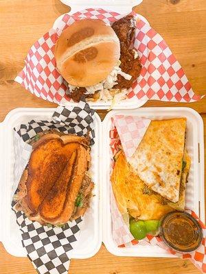 IG: @EatwithSie | Birria Grilled Cheese, Birria Quesadilla, Spicy Chicken Sandwich