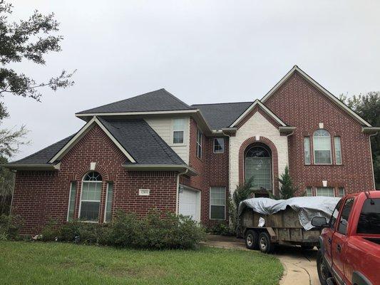 Full GAF roof system with GAF Timbertex ridge and hip shingles