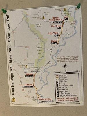 Delta Heritage Trail State Park - completed trail; Barton Visitor Center at upper right corner of map