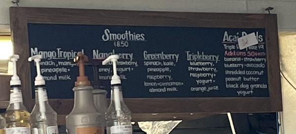 Smoothie Menu