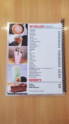 Beveregaes, desserts menu